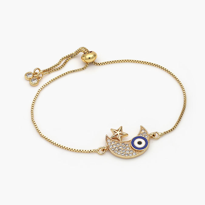 Pulsera Ajustable Chapa de Oro Luna y Estrella Mod.507