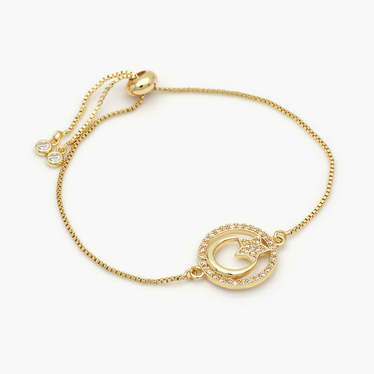 Pulsera Ajustable Chapa de Oro Luna y Estrella Mod.624