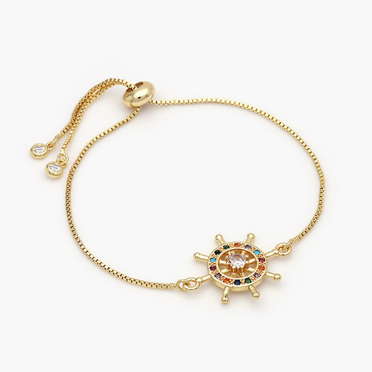 Pulsera Ajustable Chapa de Oro Timón Barco Mod.643