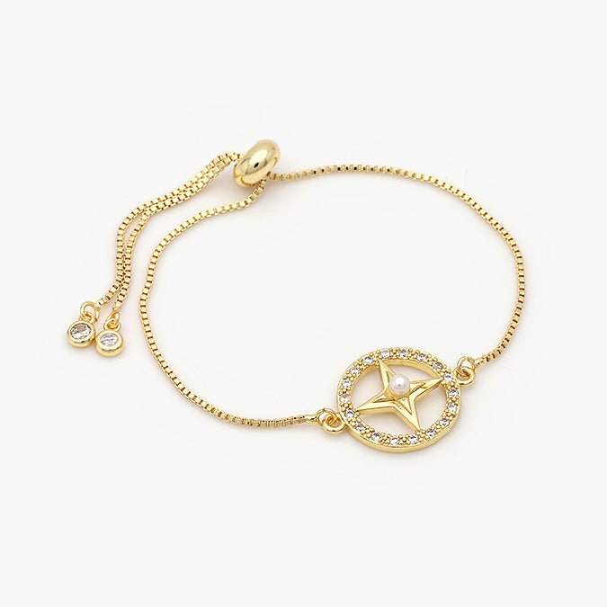 Pulsera Ajustable Chapa de Oro Estrella con Perla Mod.669