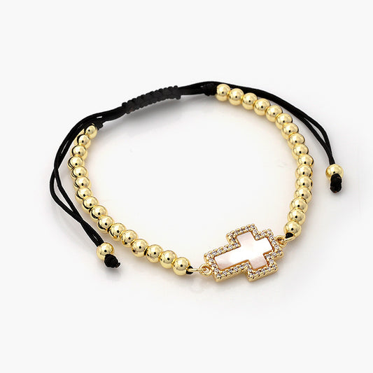Pulsera Ajustable Chapa de Oro Cruz Madre Perla Mod.714