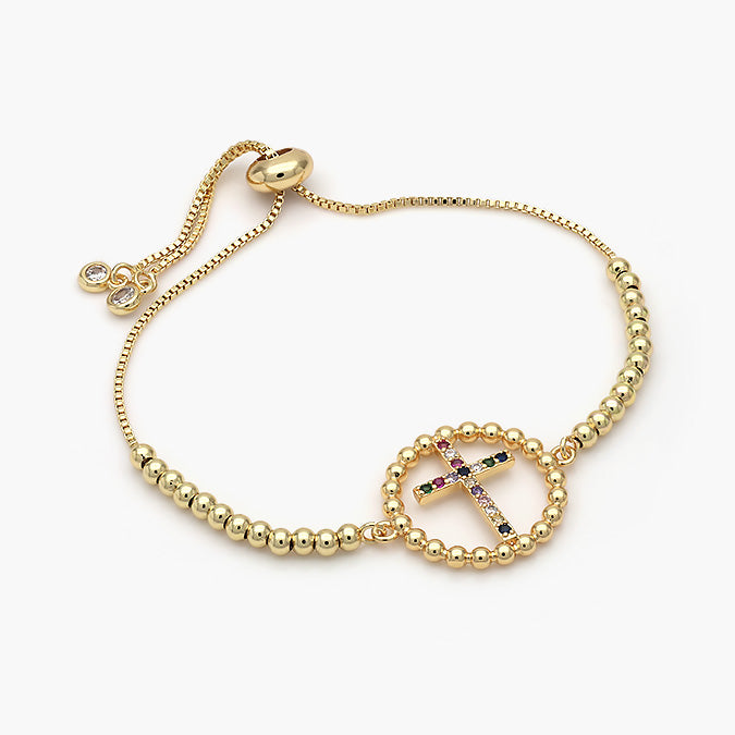 Pulsera Ajustable Chapa de Oro Cruz Mod.501