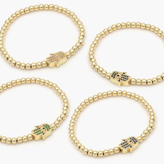 Pulsera Elástica Chapa de Oro Mano de Fátima Mod.574