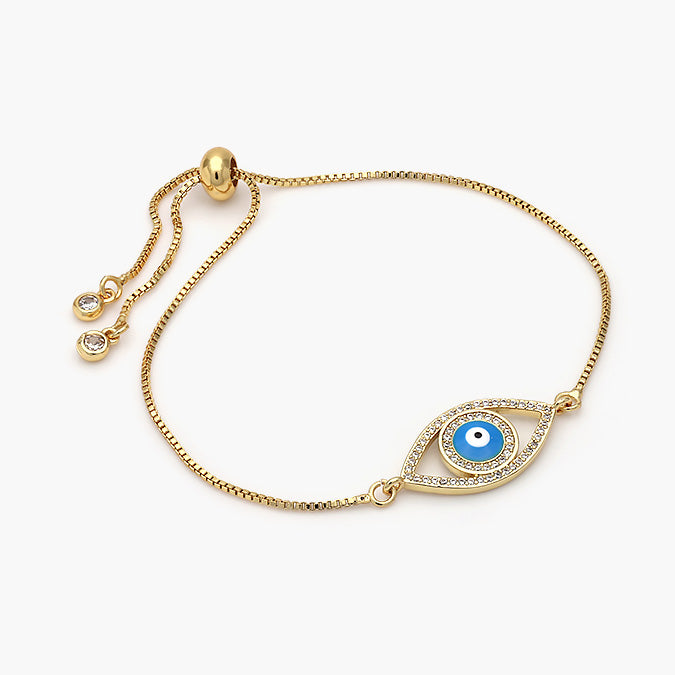 Pulsera Ajustable Chapa de Oro Ojo Turco Azul Mod.353