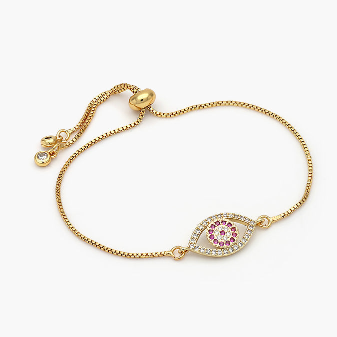 Pulsera Ajustable Chapa de Oro Ojo Turco Rosa Mod.402