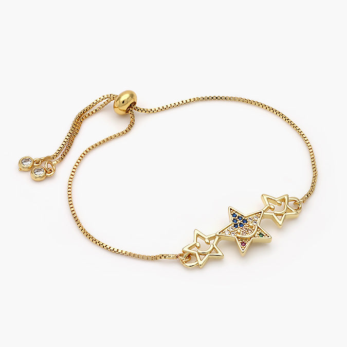 Pulsera Ajustable Chapa de Oro Estrellas Felices Mod.410