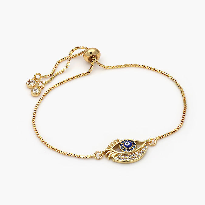 Pulsera Ajustable Chapa de Oro Ojo Turco Azul Mod.449