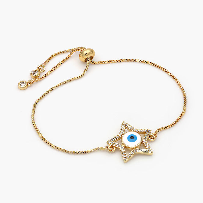 Pulsera Ajustable Chapa de Oro Estrella Ojo Turco Blanco Mod.454