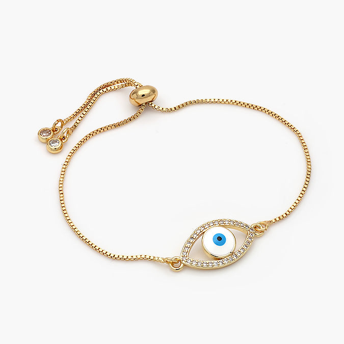 Pulsera Ajustable Chapa de Oro Ojo Turco Blanco Mod.455